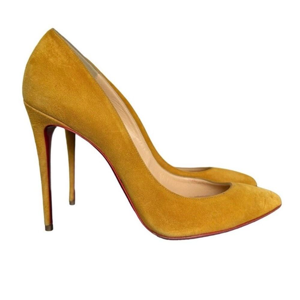 Christian Louboutin Pigalle Follies 100 Mustard Yellow Heel, Size 41